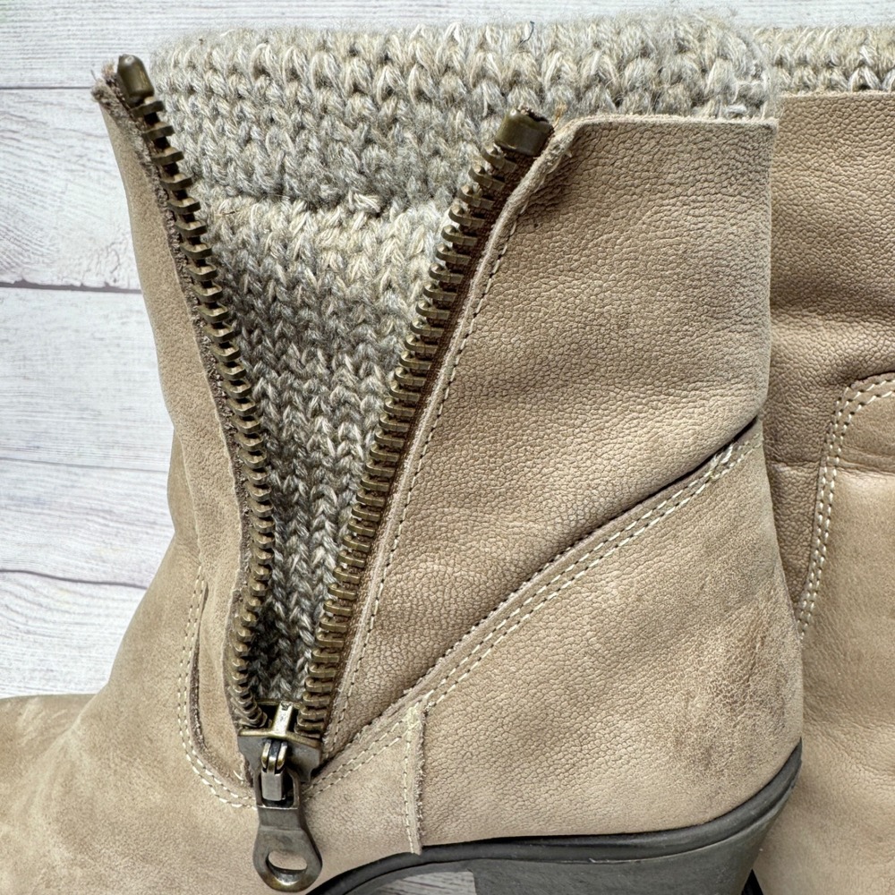 Steve Madden Sweaterr Taupe Leather Knit Collar‎ Block Heel Ankle Boots 7.5 - Picture 5 of 10